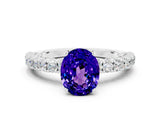White gold Oval Cut Diamond Pavé Band Solitaire Ring with Prong Setting
