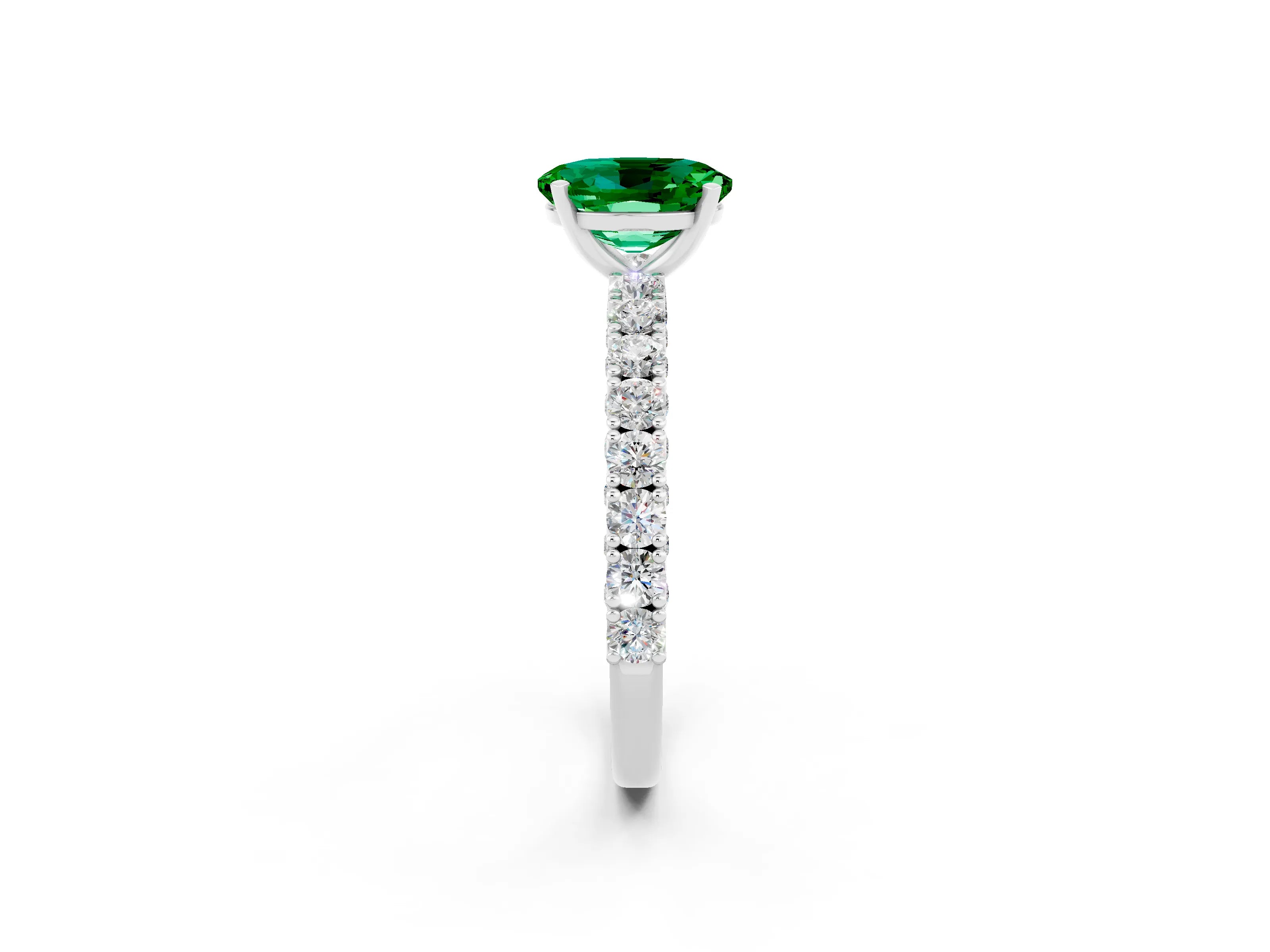 White gold Oval Cut Diamond Pavé Band Solitaire Ring with Prong Setting_2