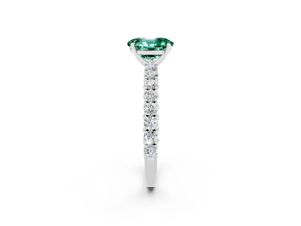 Silver Oval Cut Diamond Pavé Band Solitaire Ring with Prong Setting
