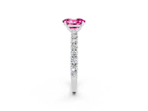 White gold Oval Cut Diamond Pavé Band Solitaire Ring with Prong Setting_2