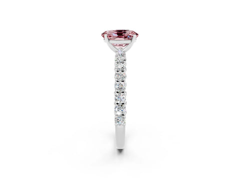 White gold Oval Cut Diamond Pavé Band Solitaire Ring with Prong Setting_2