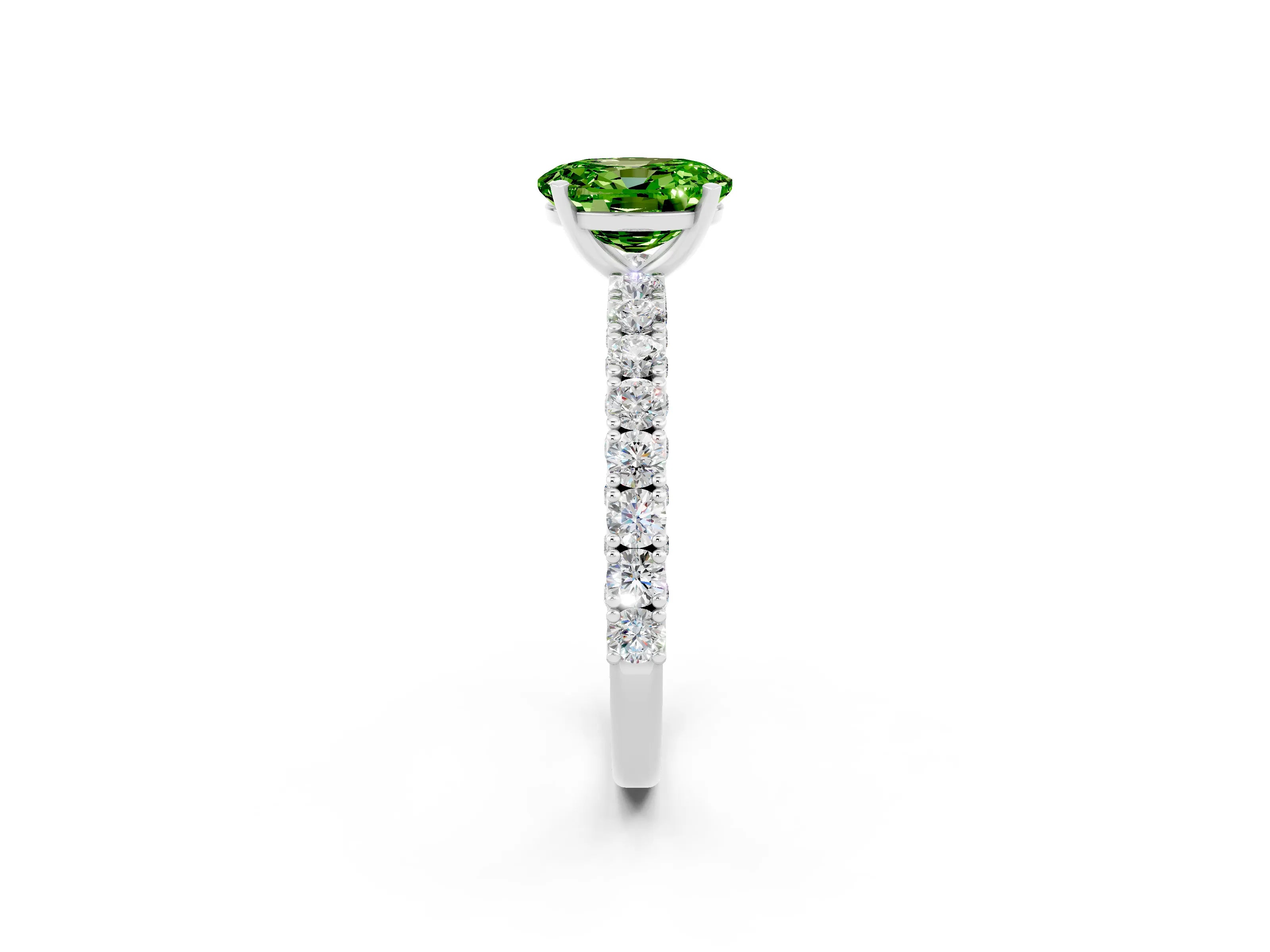 White gold Oval Cut Diamond Pavé Band Solitaire Ring with Prong Setting_2