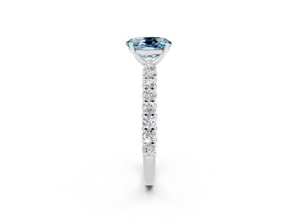 Platinum Oval Cut Diamond Pavé Band Solitaire Ring with Prong Setting