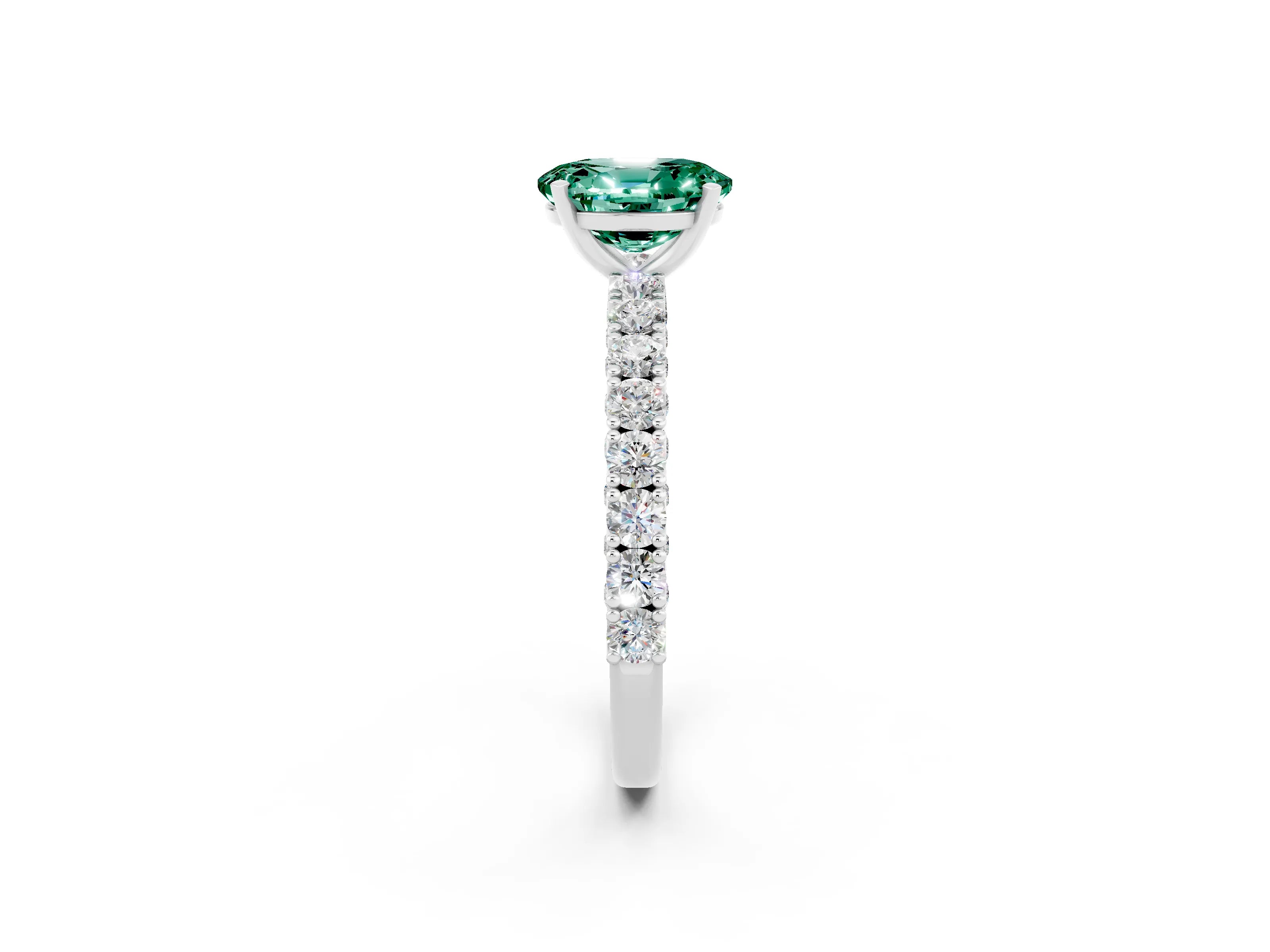 White gold Oval Cut Diamond Pavé Band Solitaire Ring with Prong Setting_2