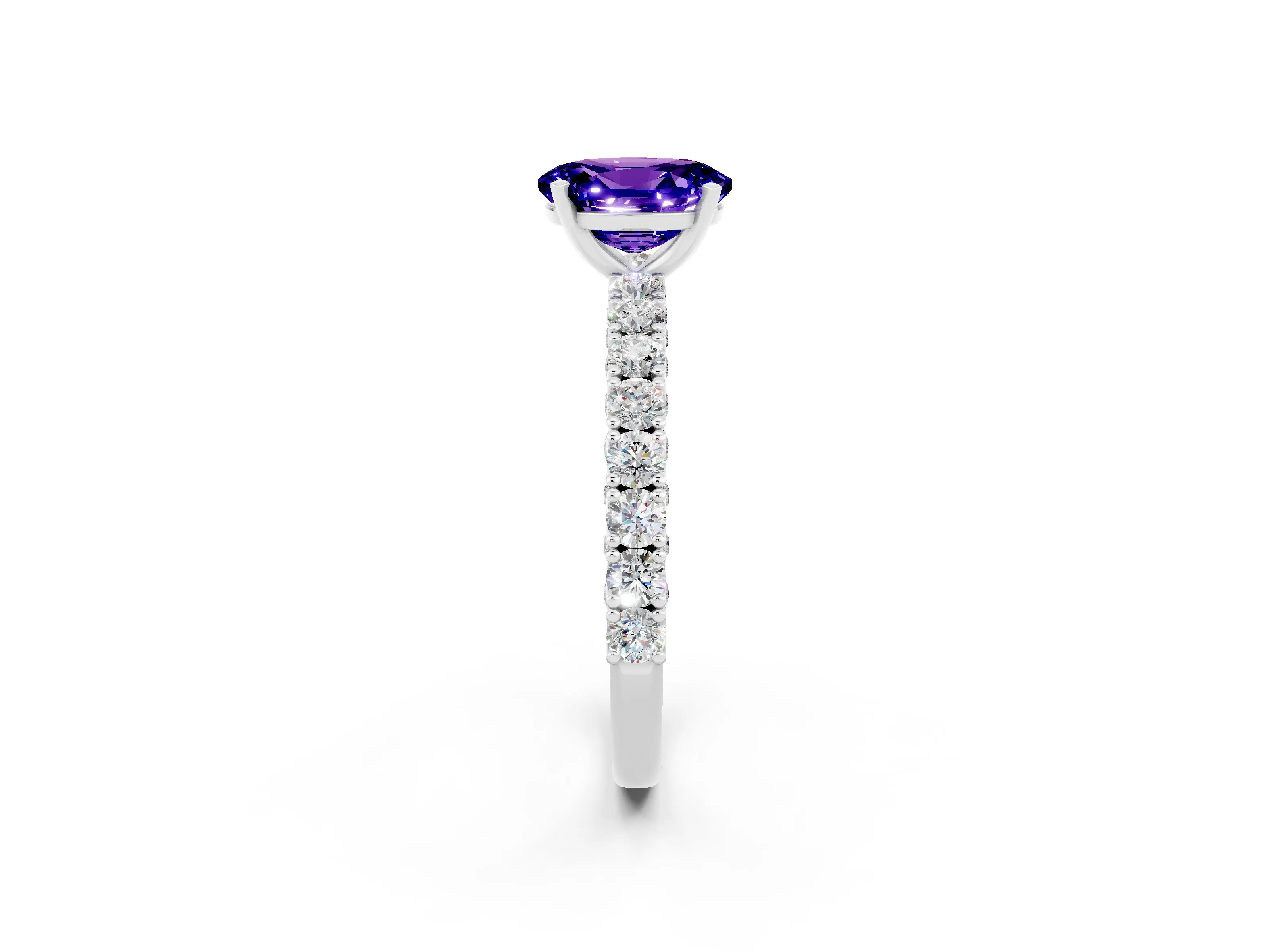 White gold Oval Cut Diamond Pavé Band Solitaire Ring with Prong Setting_2