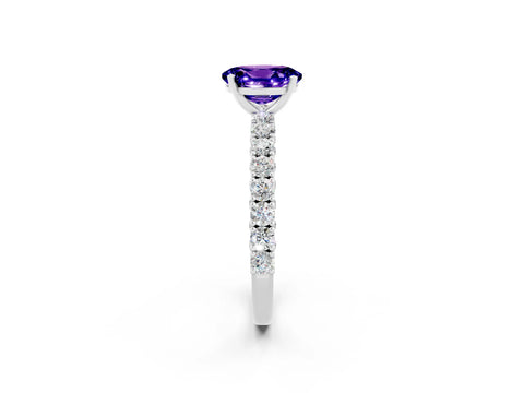 White gold Oval Cut Diamond Pavé Band Solitaire Ring with Prong Setting_2