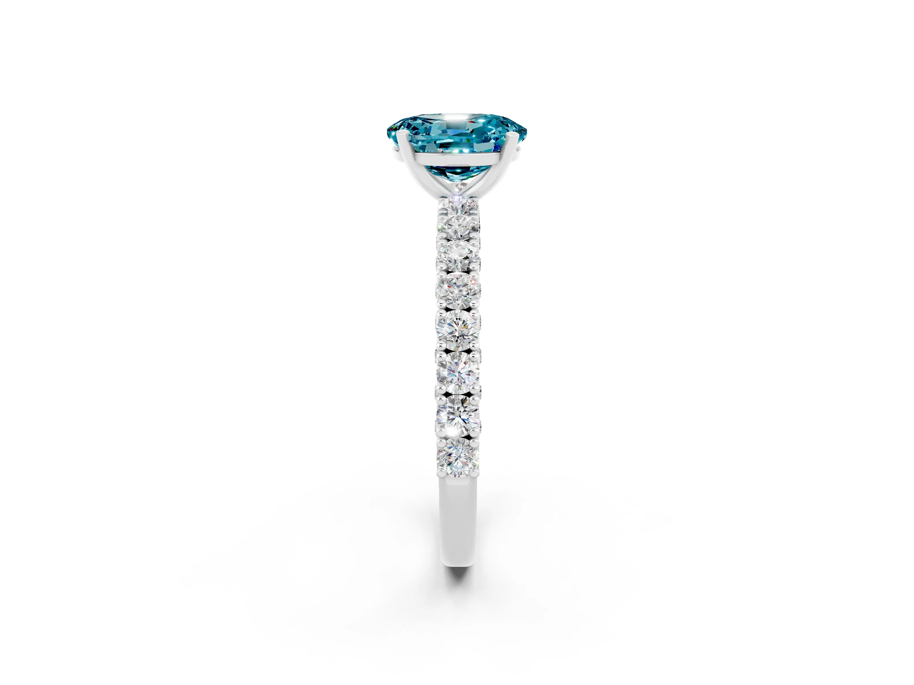 White gold Oval Cut Diamond Pavé Band Solitaire Ring with Prong Setting_2