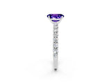 White gold Oval Cut Diamond Pavé Band Solitaire Ring with Prong Setting_2