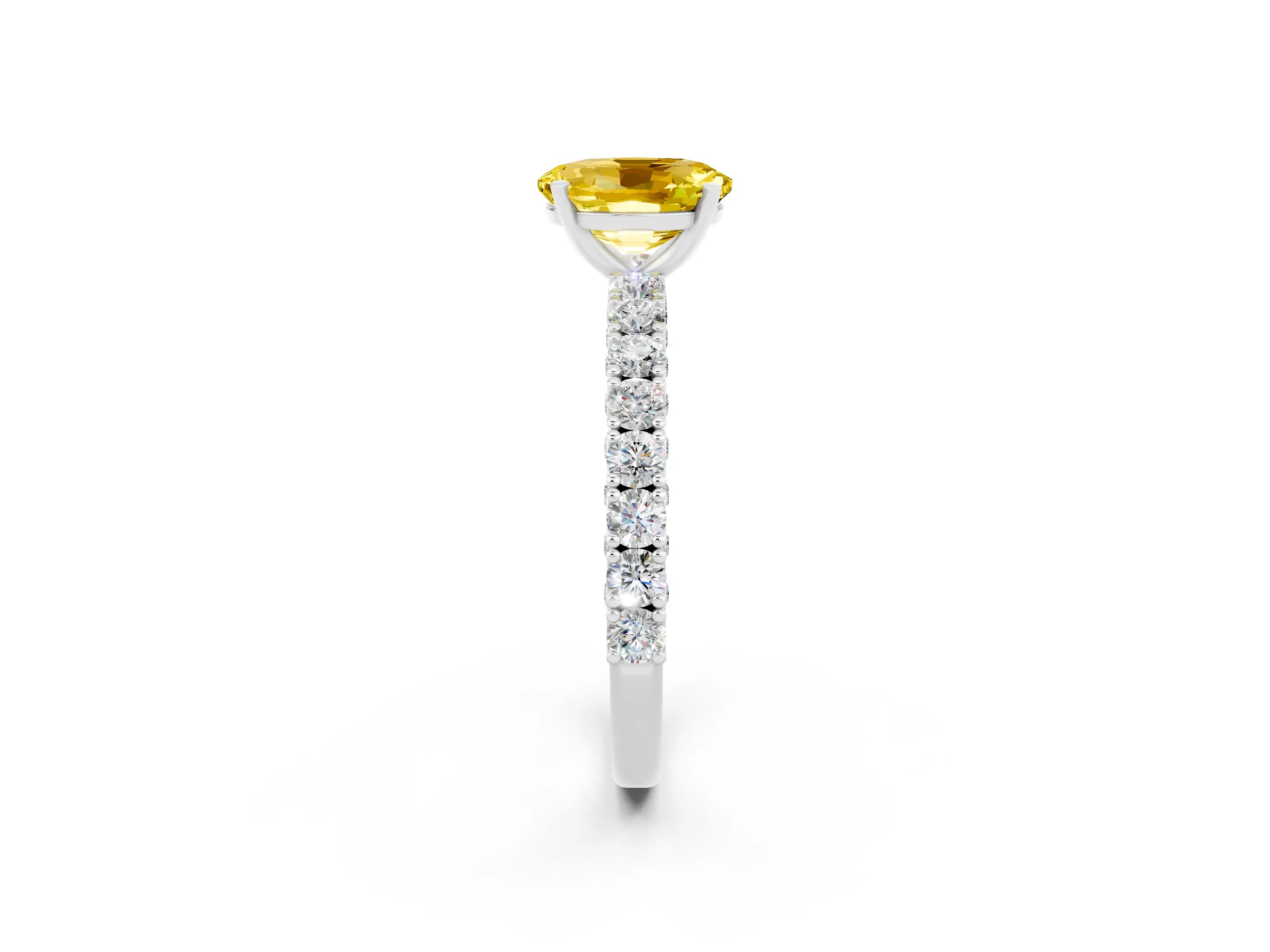 White gold Oval Cut Diamond Pavé Band Solitaire Ring with Prong Setting_2