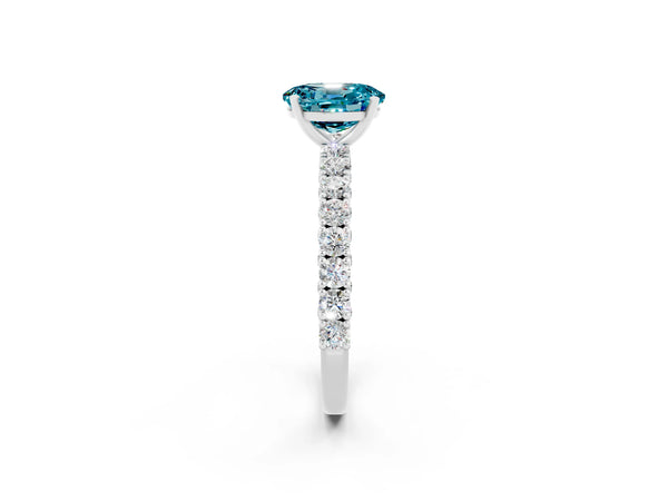 Platinum Oval Cut Diamond Pavé Band Solitaire Ring with Prong Setting