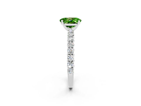White gold Oval Cut Diamond Pavé Band Solitaire Ring with Prong Setting_2