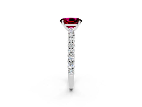 White gold Oval Cut Diamond Pavé Band Solitaire Ring with Prong Setting_2