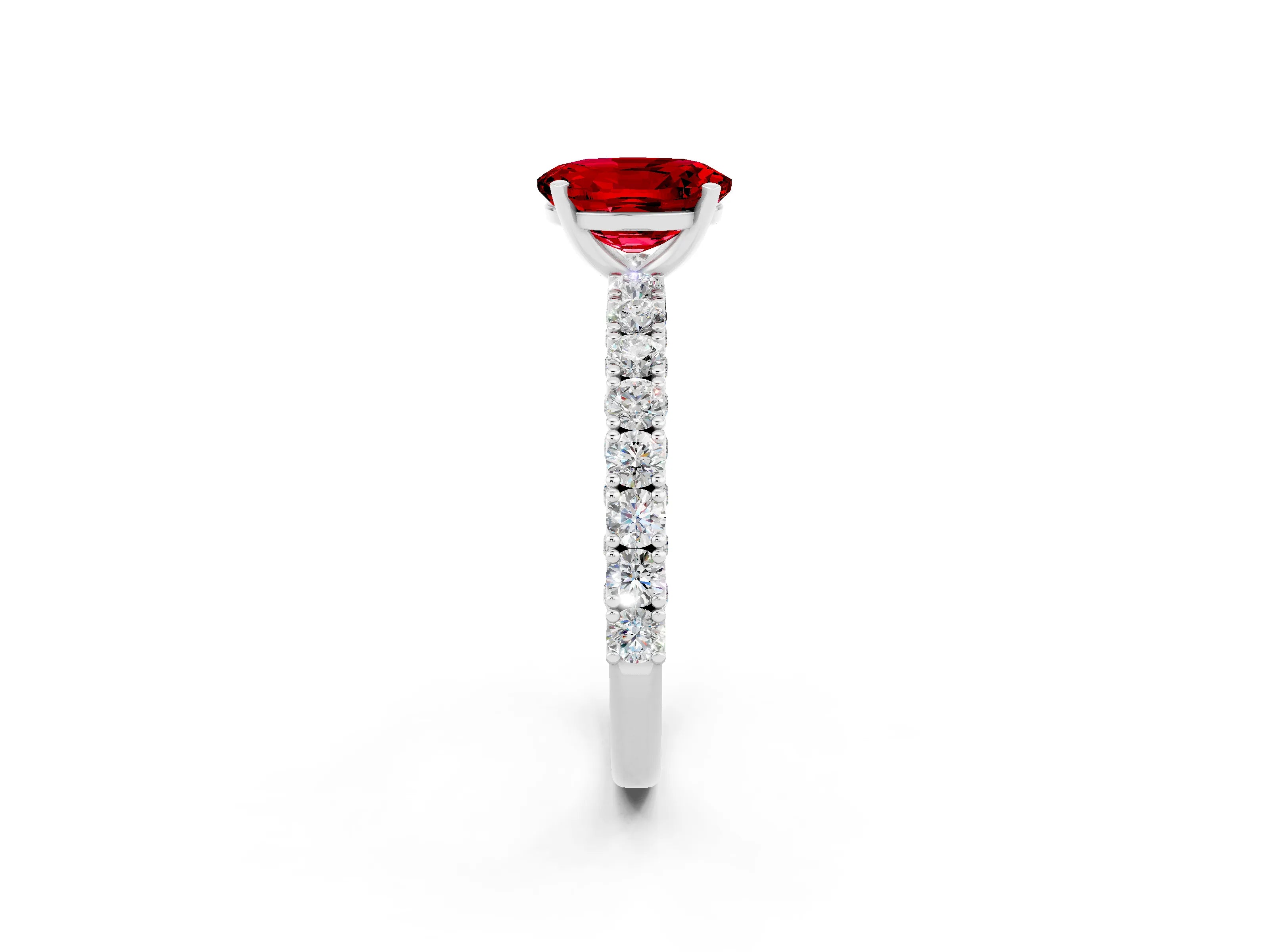 White gold Oval Cut Diamond Pavé Band Solitaire Ring with Prong Setting_2