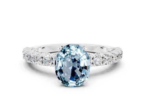 White gold Oval Cut Diamond Pavé Band Solitaire Ring with Prong Setting