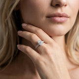 White gold Oval Cut Diamond Pavé Band Solitaire Ring with Prong Setting_316
