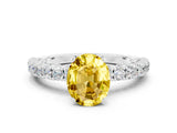 White gold Oval Cut Diamond Pavé Band Solitaire Ring with Prong Setting