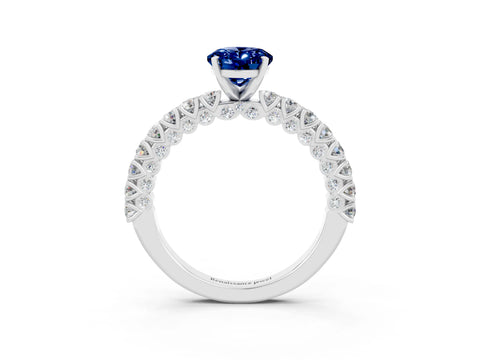 White gold Oval Cut Diamond Pavé Band Solitaire Ring with Prong Setting_3