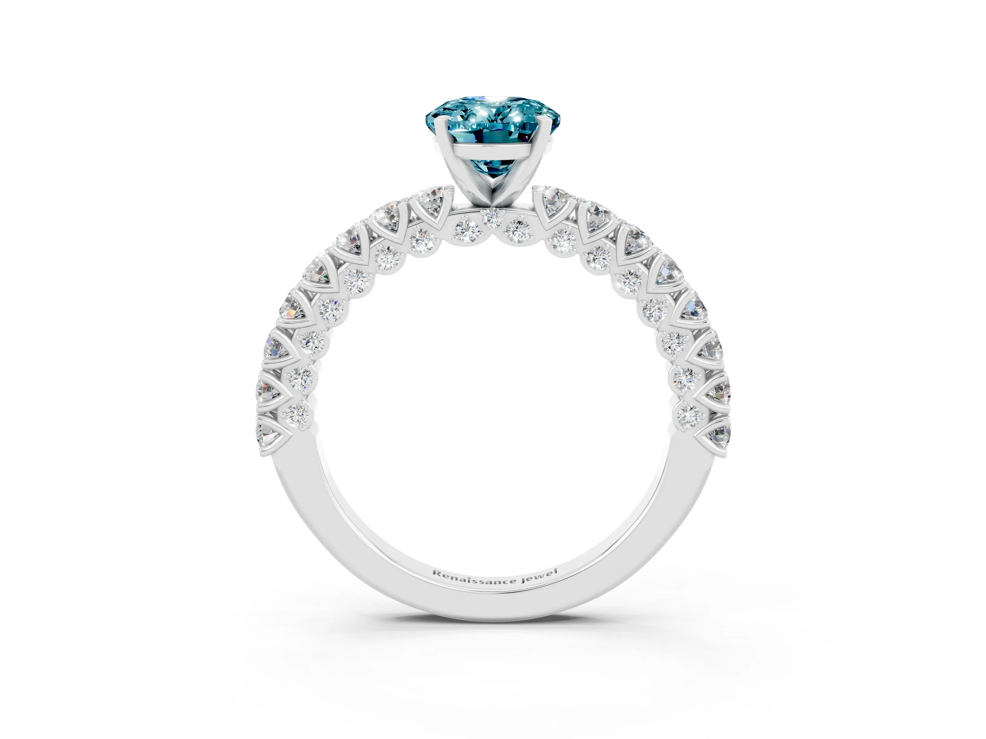 White gold Oval Cut Diamond Pavé Band Solitaire Ring with Prong Setting_3