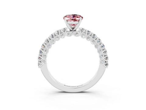 White gold Oval Cut Diamond Pavé Band Solitaire Ring with Prong Setting_3