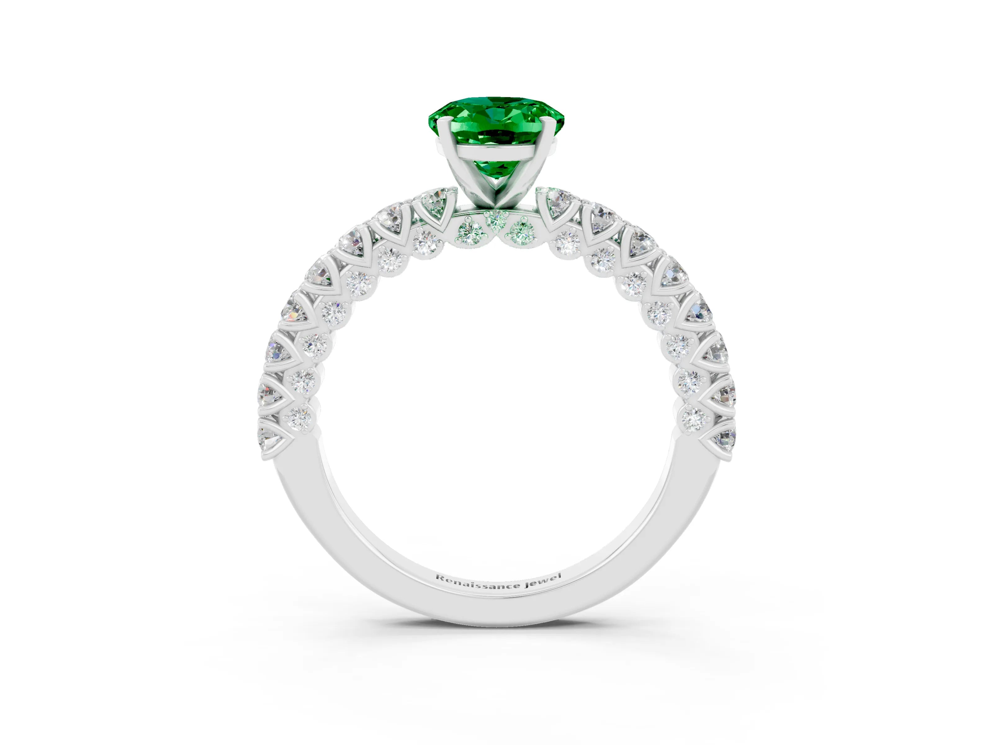 White gold Oval Cut Diamond Pavé Band Solitaire Ring with Prong Setting_3