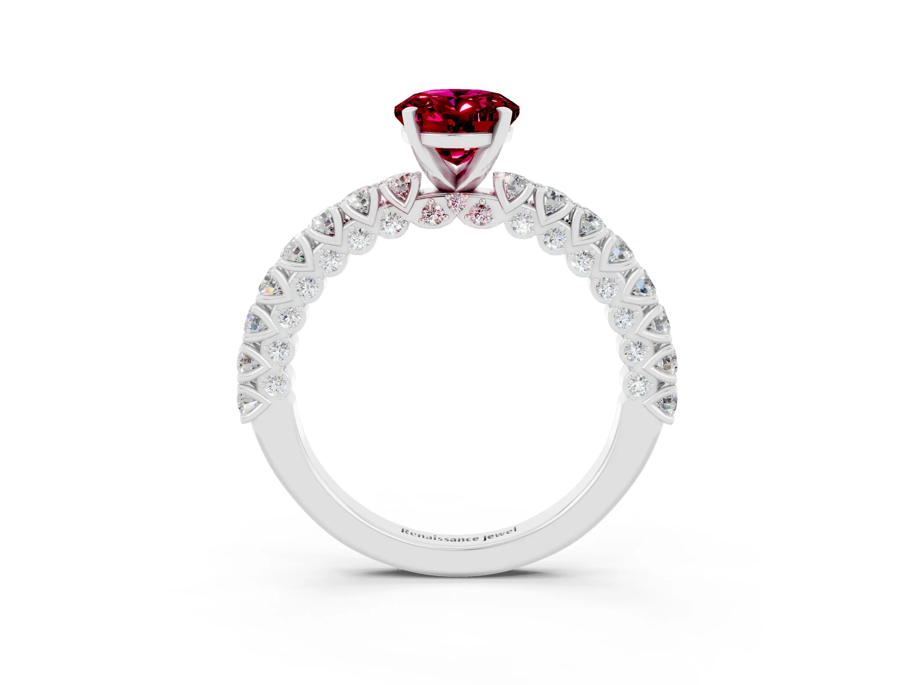 White gold Oval Cut Diamond Pavé Band Solitaire Ring with Prong Setting_3