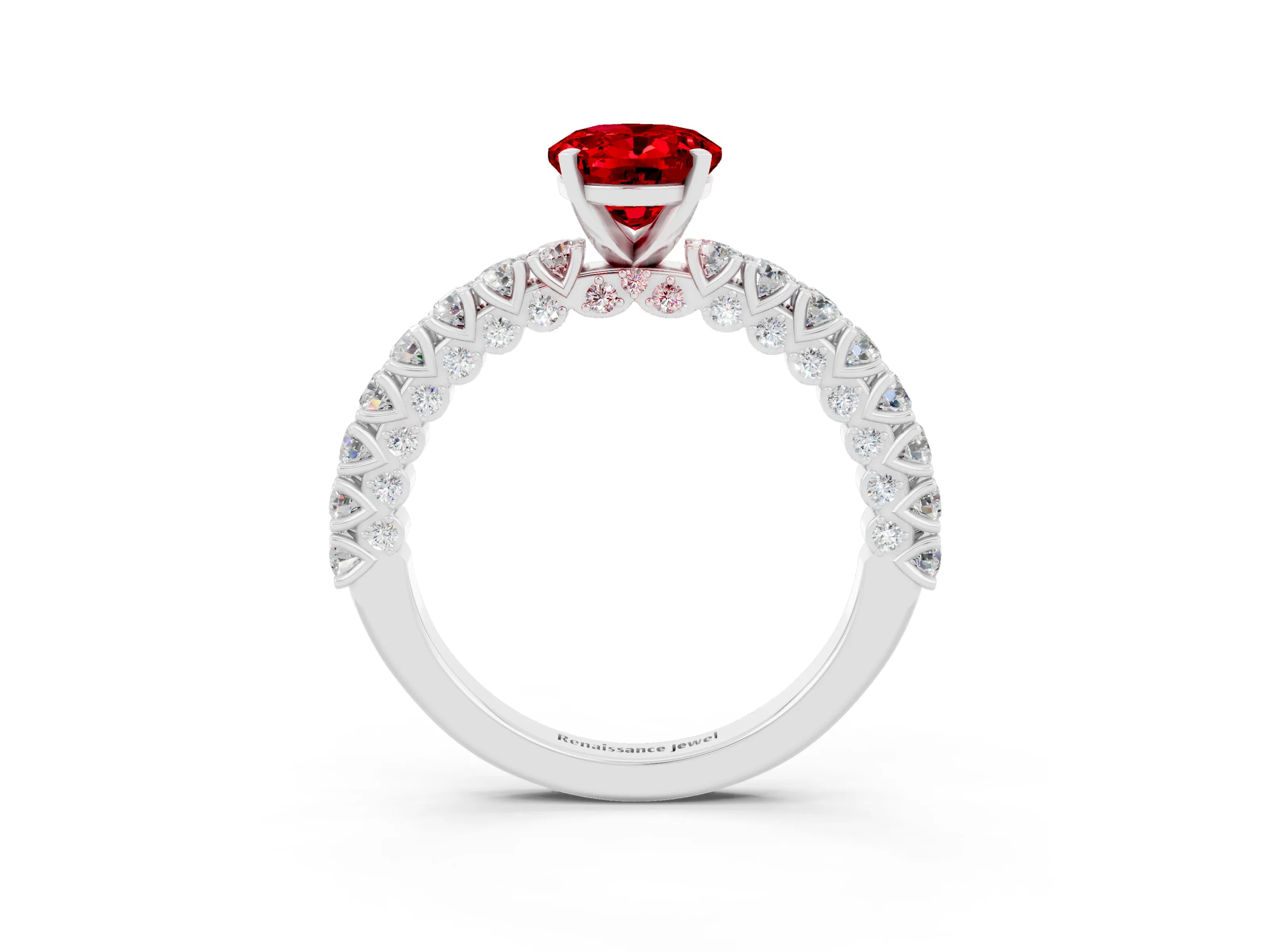 White gold Oval Cut Diamond Pavé Band Solitaire Ring with Prong Setting_3