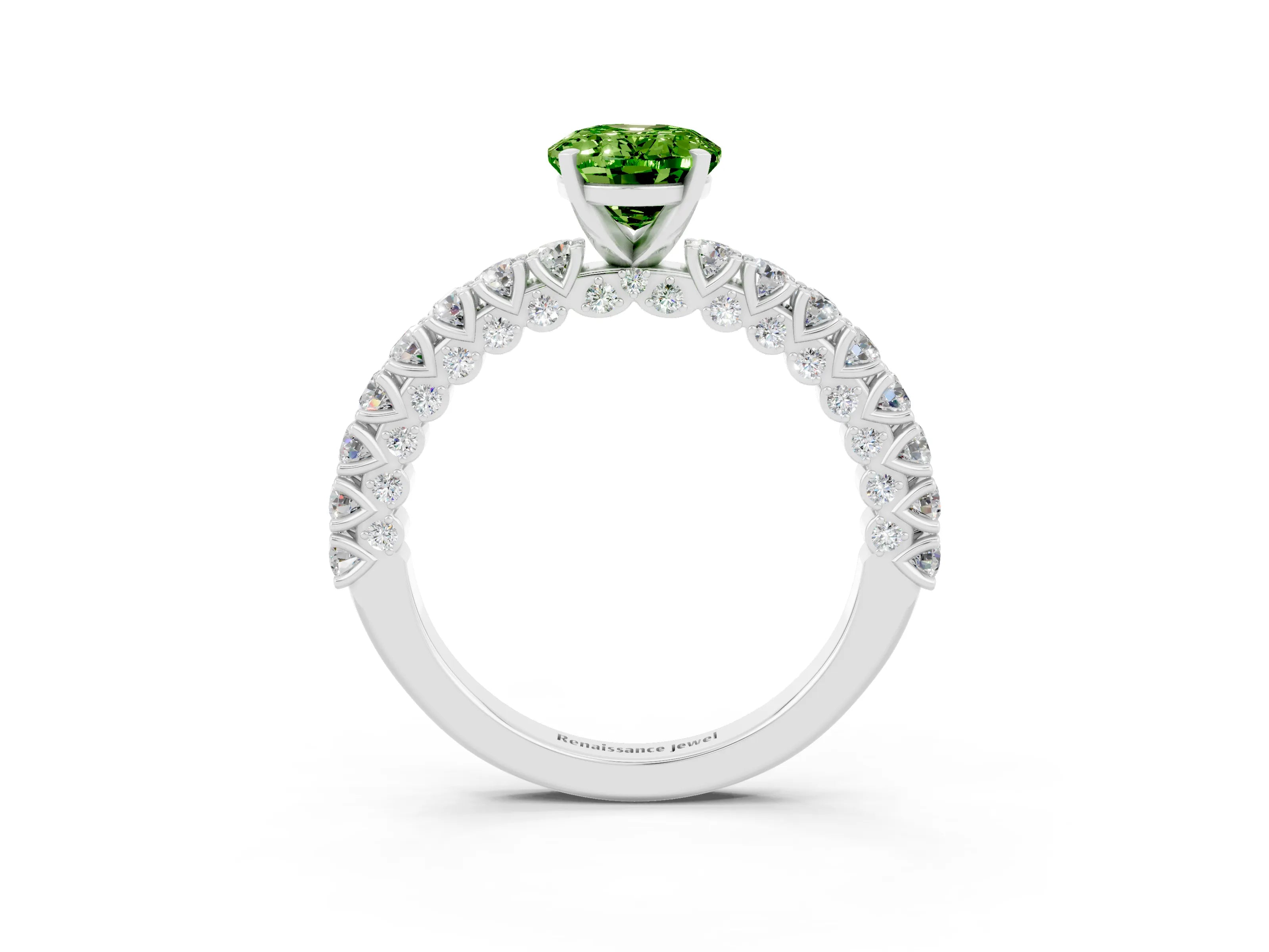 White gold Oval Cut Diamond Pavé Band Solitaire Ring with Prong Setting_3