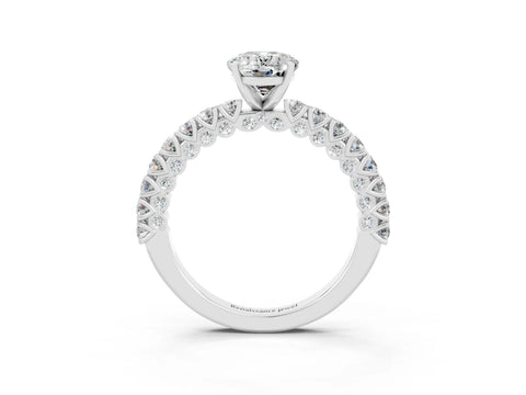 White gold Oval Cut Diamond Pavé Band Solitaire Ring with Prong Setting_3