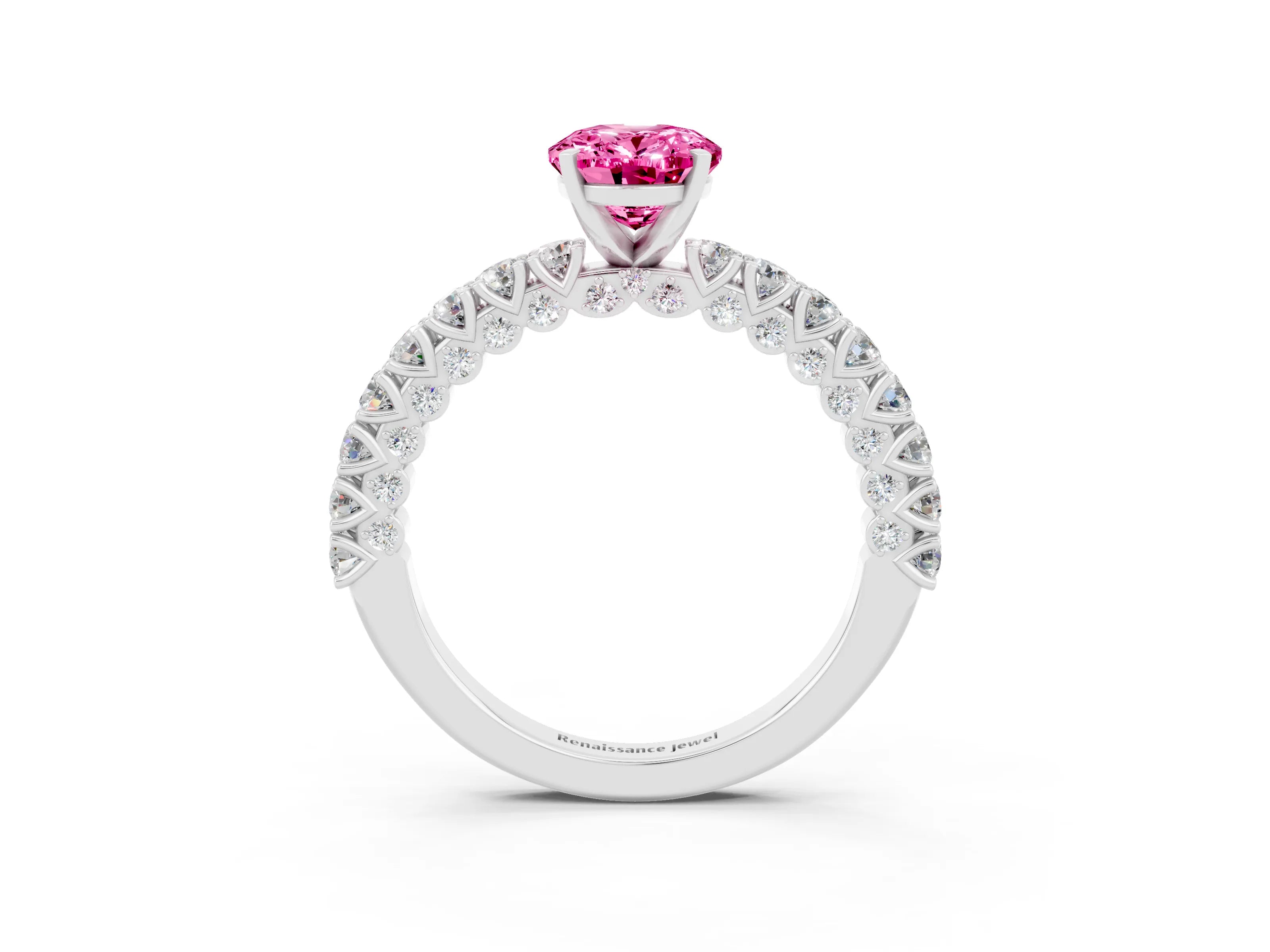 White gold Oval Cut Diamond Pavé Band Solitaire Ring with Prong Setting_3