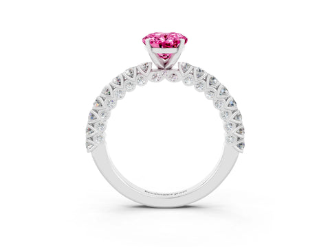 White gold Oval Cut Diamond Pavé Band Solitaire Ring with Prong Setting_3