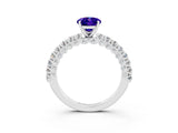 White gold Oval Cut Diamond Pavé Band Solitaire Ring with Prong Setting_3