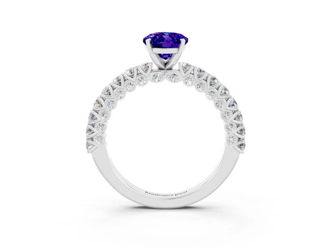 White gold Oval Cut Diamond Pavé Band Solitaire Ring with Prong Setting_3