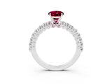 White gold Oval Cut Diamond Pavé Band Solitaire Ring with Prong Setting_3