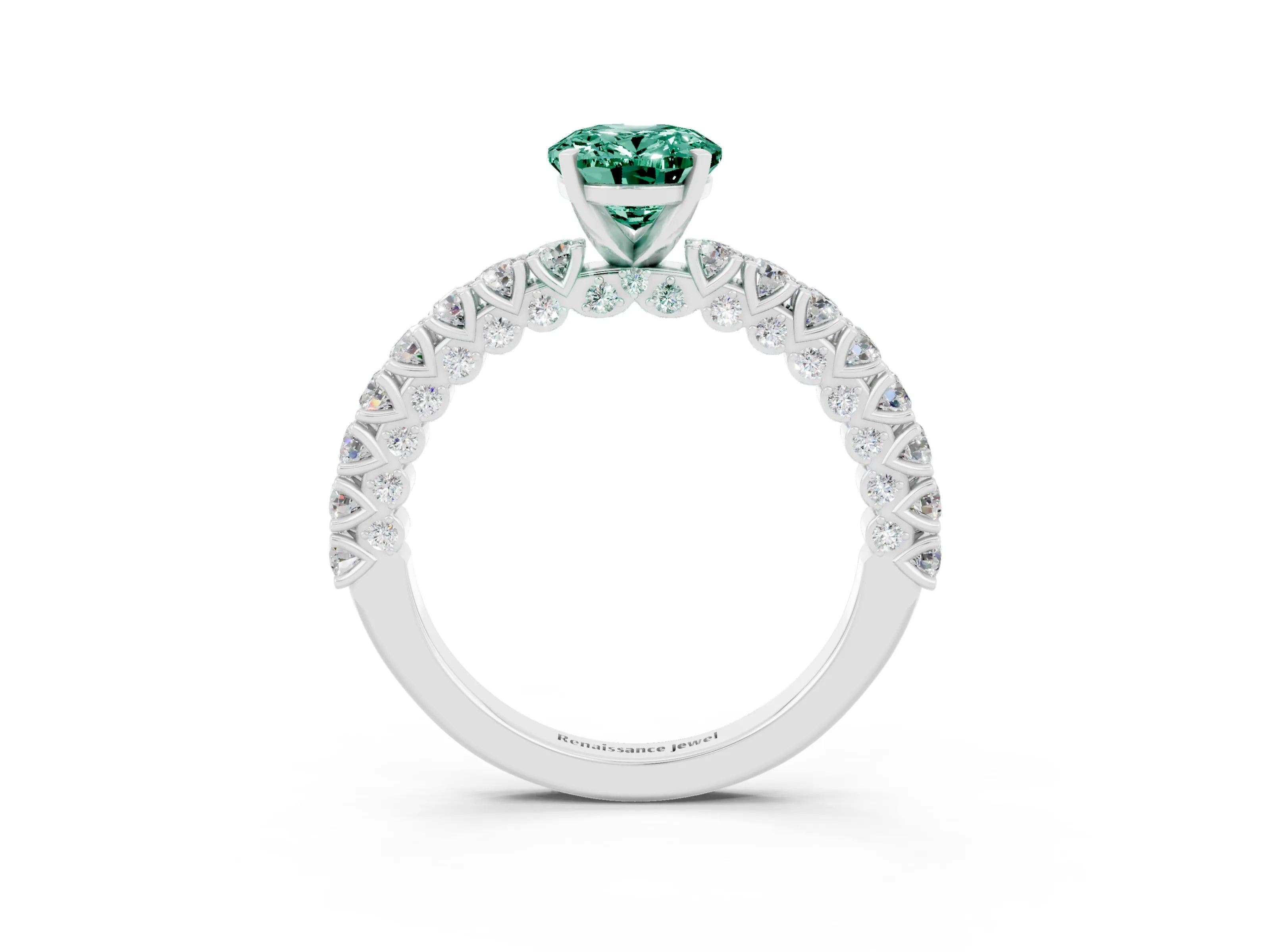 White gold Oval Cut Diamond Pavé Band Solitaire Ring with Prong Setting_3