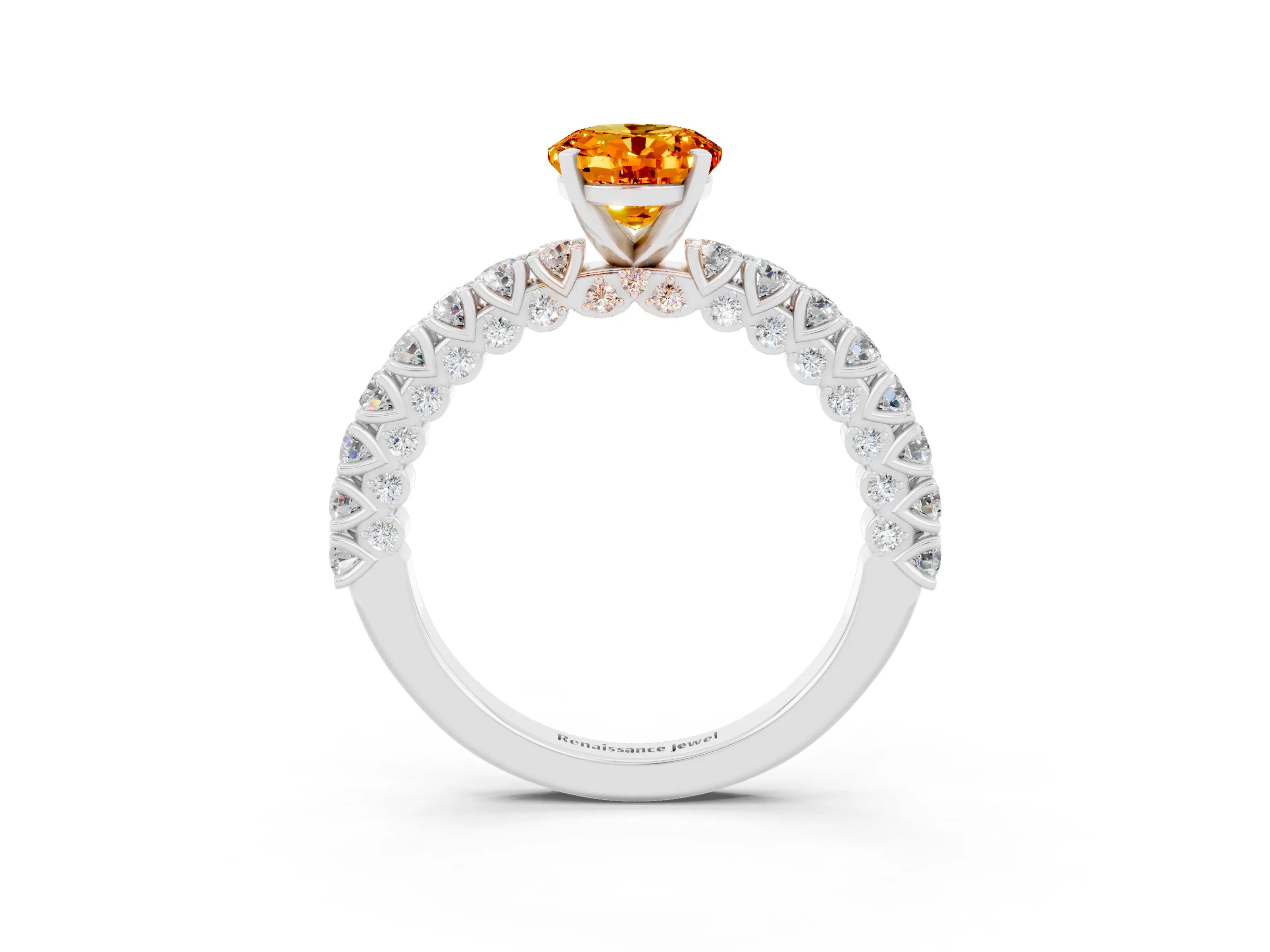 White gold Oval Cut Diamond Pavé Band Solitaire Ring with Prong Setting_3