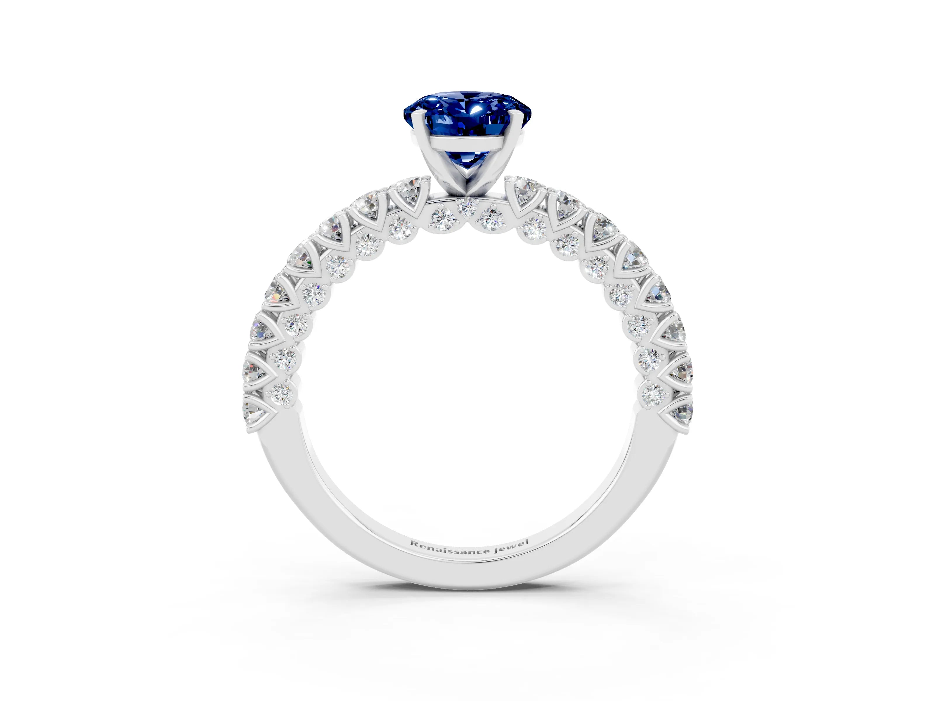 White gold Oval Cut Diamond Pavé Band Solitaire Ring with Prong Setting_3