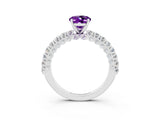 White gold Oval Cut Diamond Pavé Band Solitaire Ring with Prong Setting_3