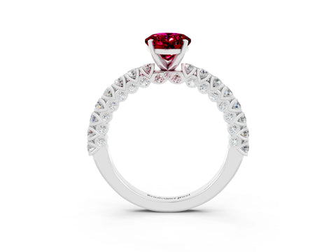 White gold Oval Cut Diamond Pavé Band Solitaire Ring with Prong Setting_3