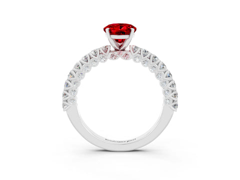 White gold Oval Cut Diamond Pavé Band Solitaire Ring with Prong Setting_3