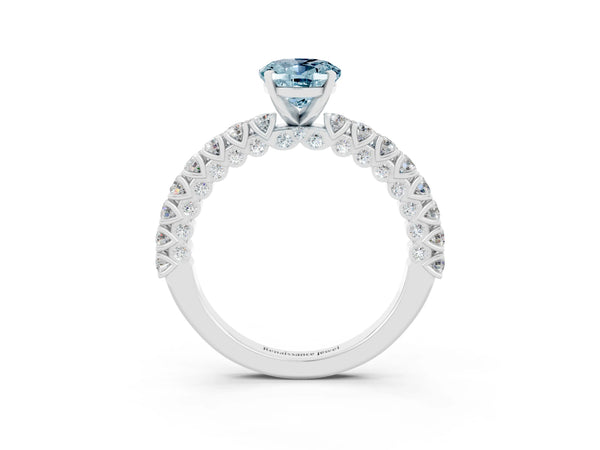 White gold Oval Cut Diamond Pavé Band Solitaire Ring with Prong Setting