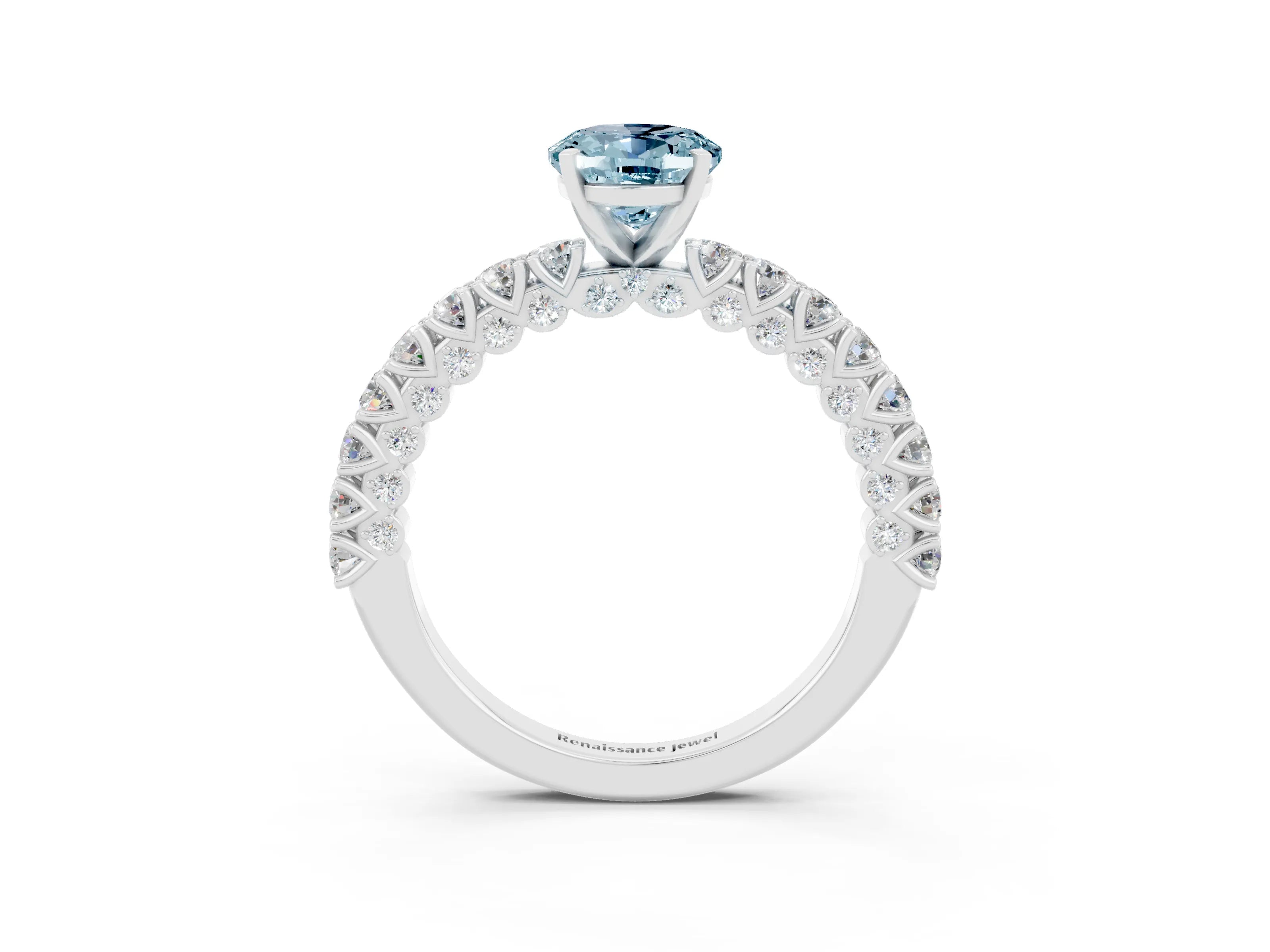 White gold Oval Cut Diamond Pavé Band Solitaire Ring with Prong Setting_3