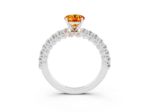 White gold Oval Cut Diamond Pavé Band Solitaire Ring with Prong Setting_3