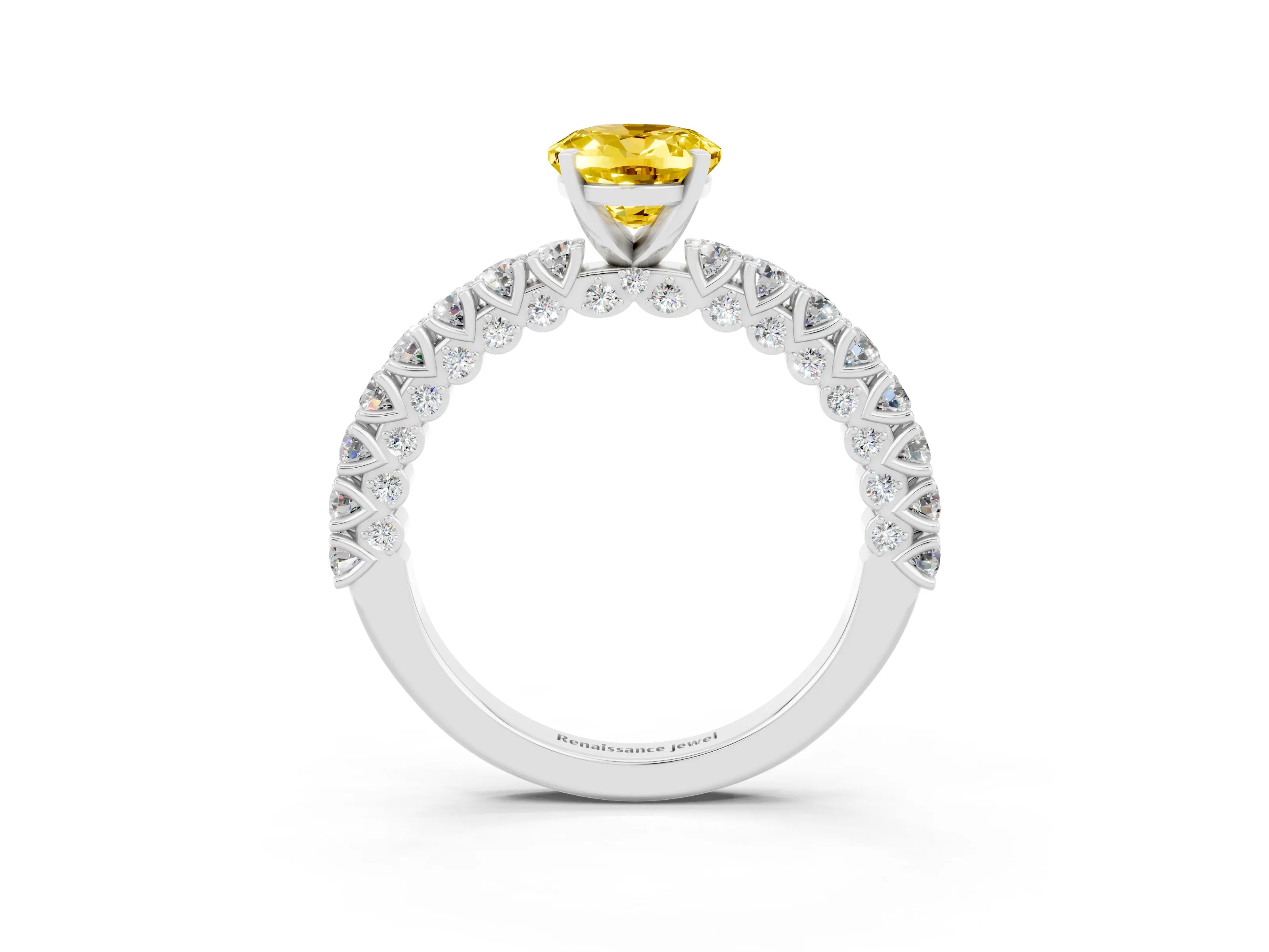 White gold Oval Cut Diamond Pavé Band Solitaire Ring with Prong Setting_3