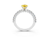 White gold Oval Cut Diamond Pavé Band Solitaire Ring with Prong Setting_3