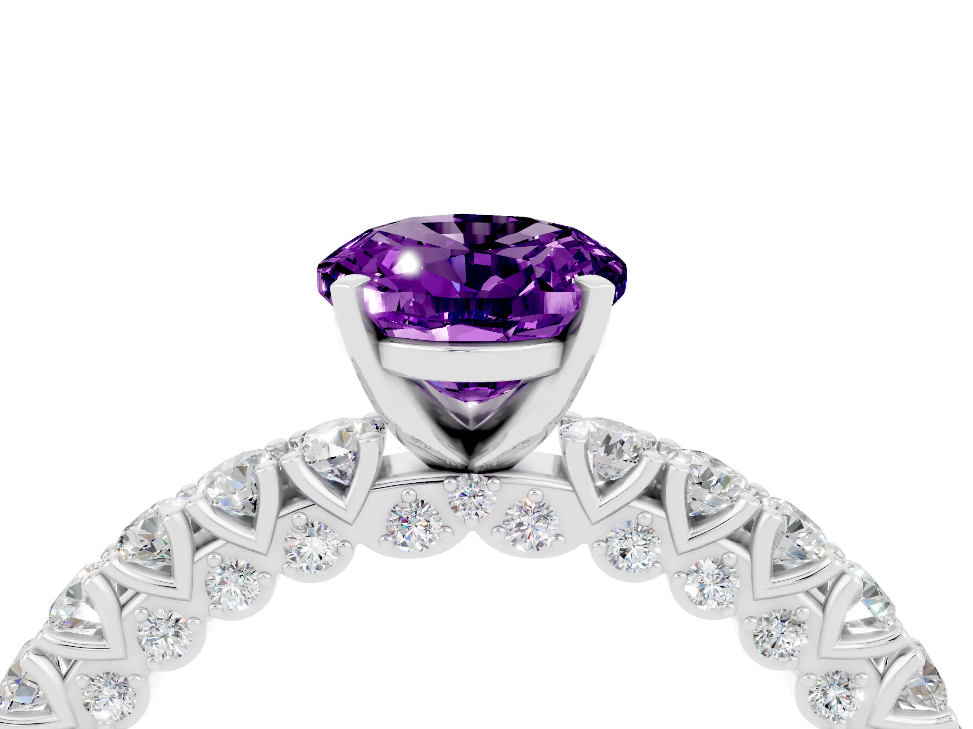 White gold Oval Cut Diamond Pavé Band Solitaire Ring with Prong Setting_4