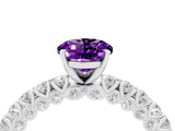 White gold Oval Cut Diamond Pavé Band Solitaire Ring with Prong Setting_4