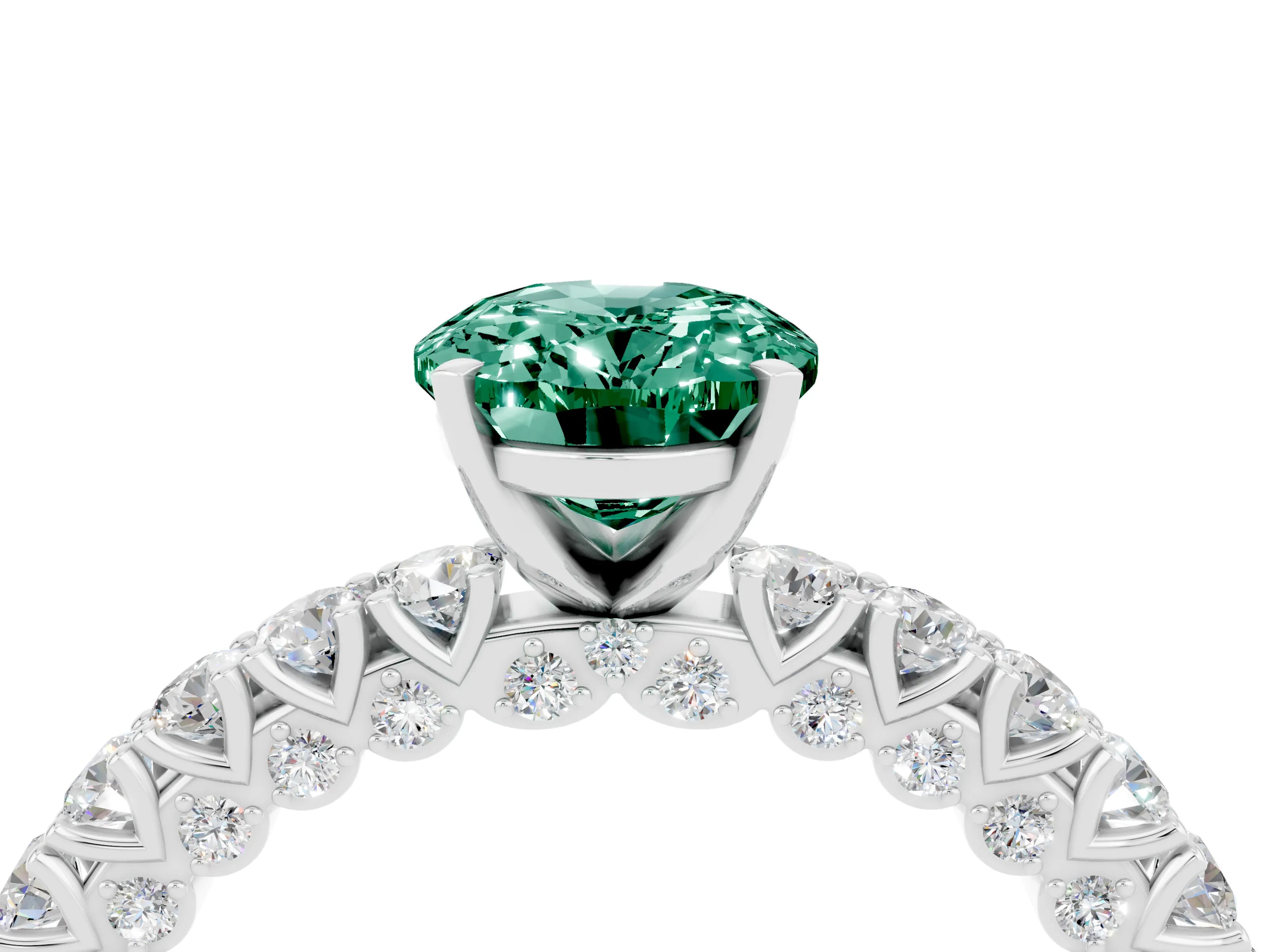 White gold Oval Cut Diamond Pavé Band Solitaire Ring with Prong Setting_4