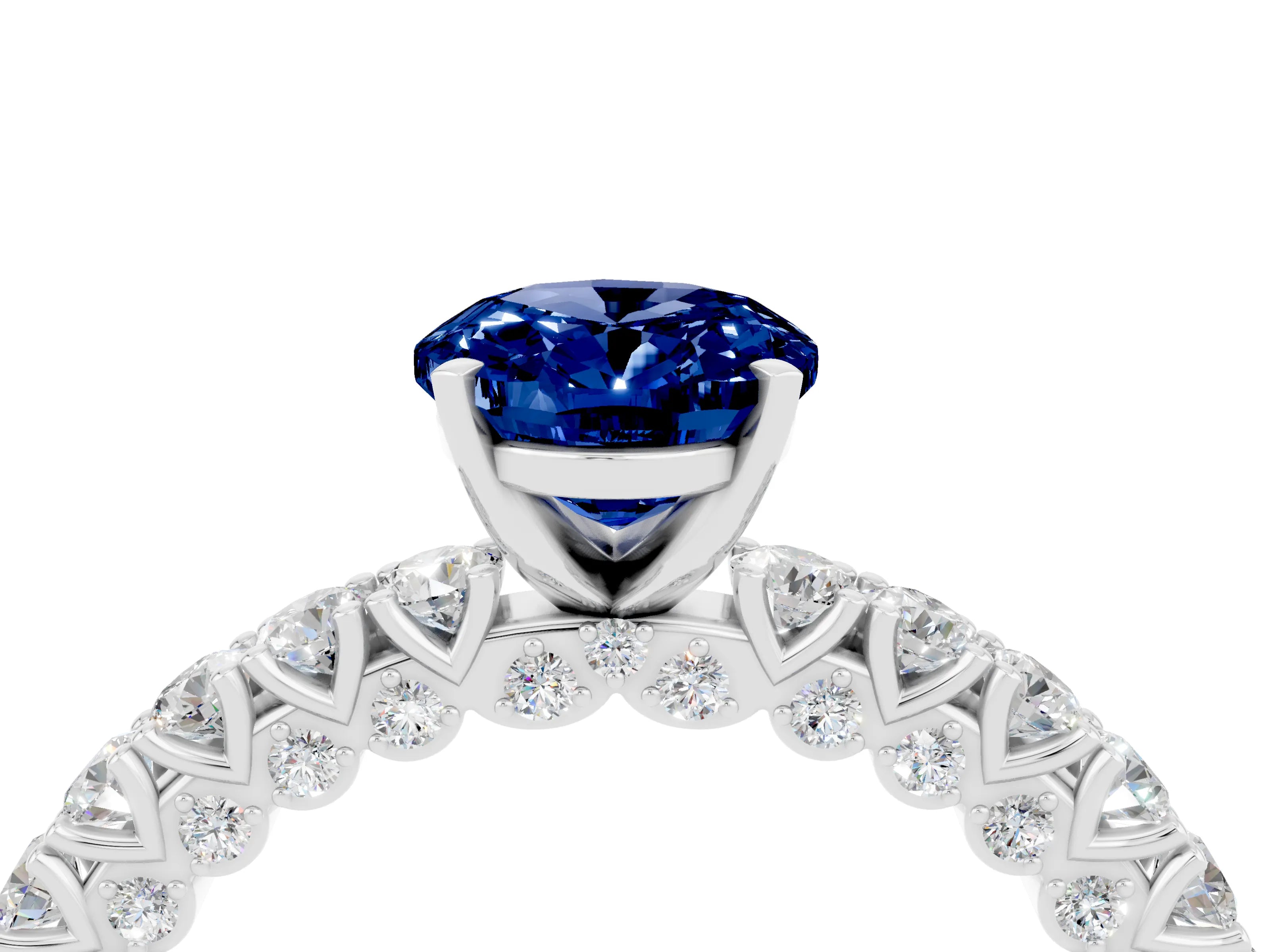 White gold Oval Cut Diamond Pavé Band Solitaire Ring with Prong Setting_4