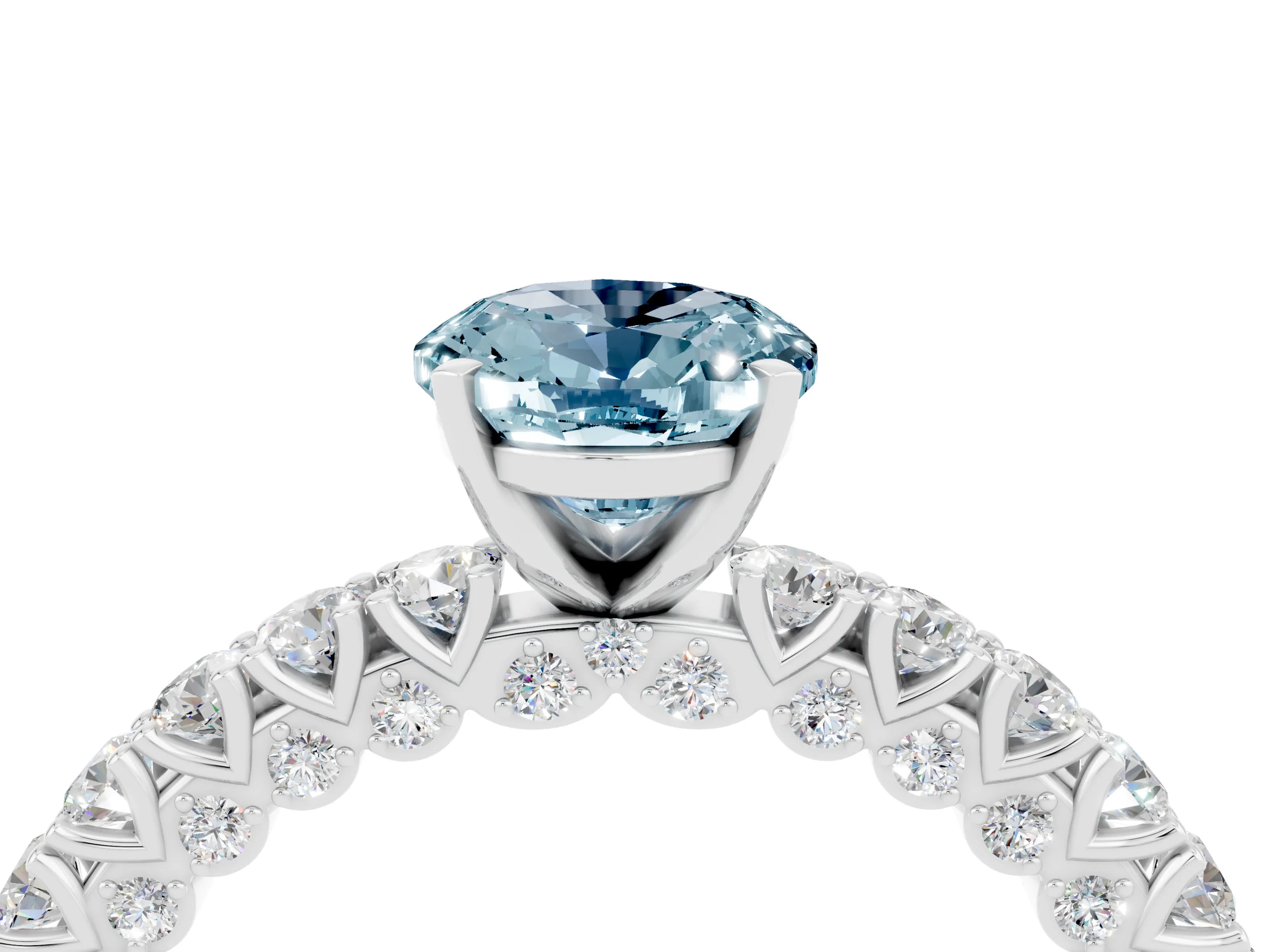 White gold Oval Cut Diamond Pavé Band Solitaire Ring with Prong Setting_4