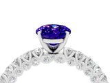 White gold Oval Cut Diamond Pavé Band Solitaire Ring with Prong Setting_4